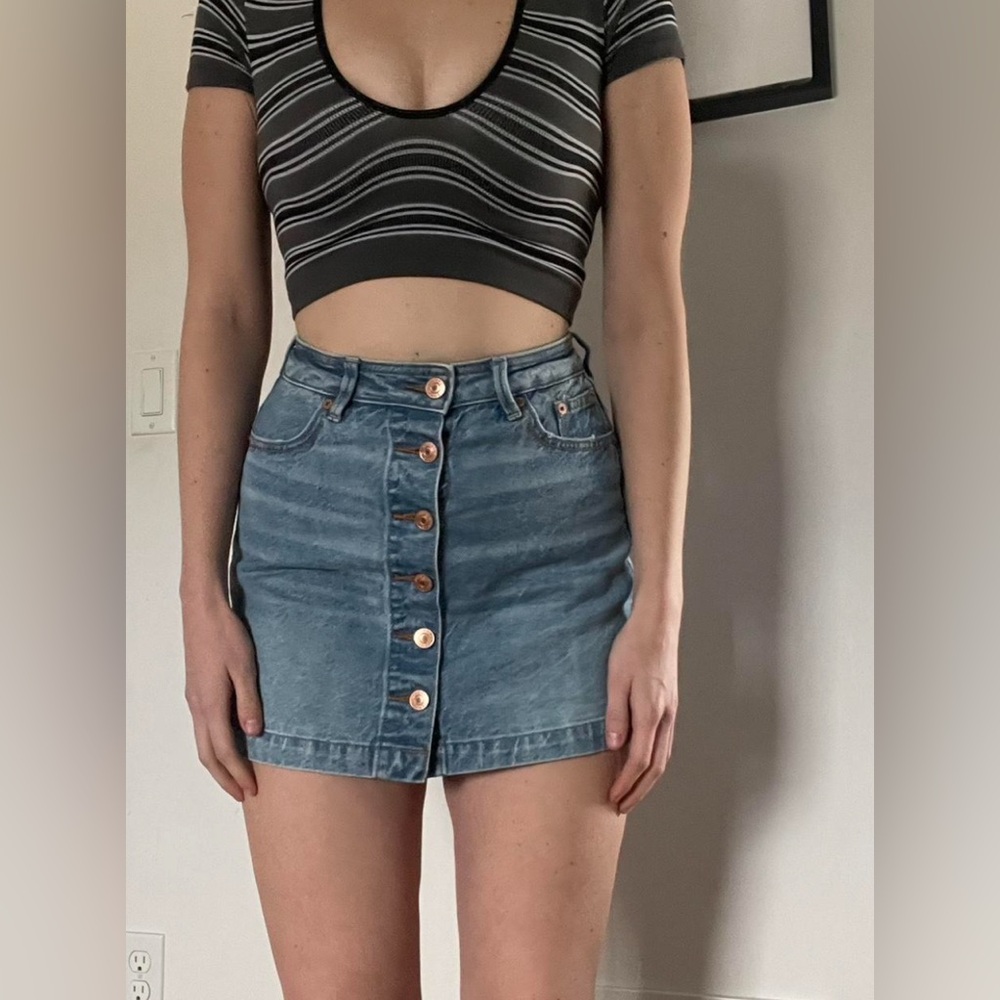 American Eagle Outfitters Blue Button-Front Pencil Skirt